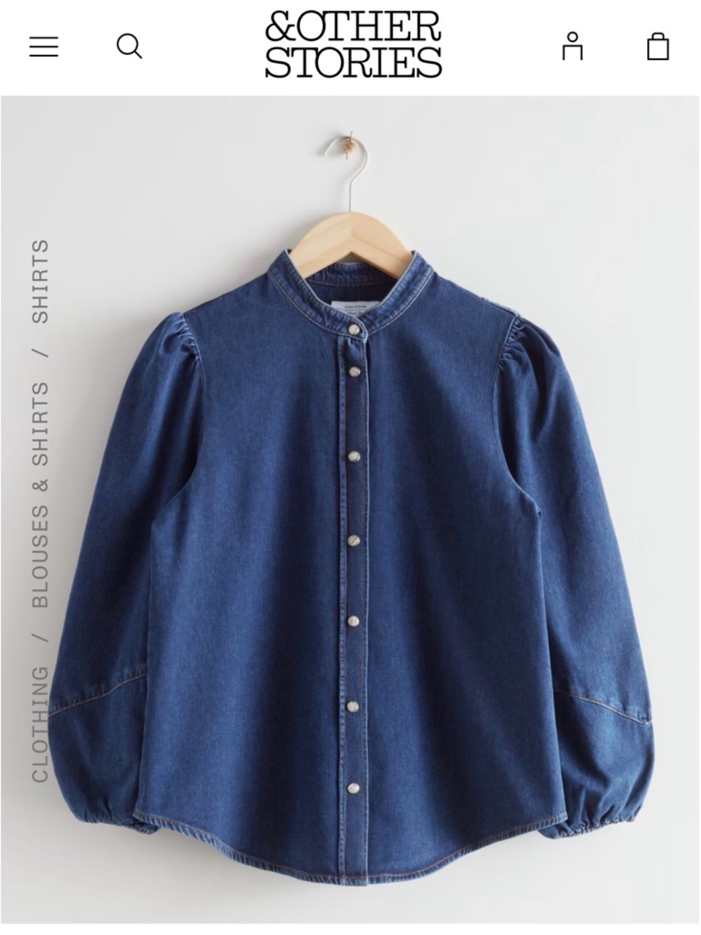 & Other Stories Indigo Denim Button-Front Puff Sleeve Blouse size 4